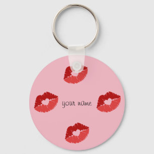 Kissing Emoji Lips  and '' Your Name Here " Keychain