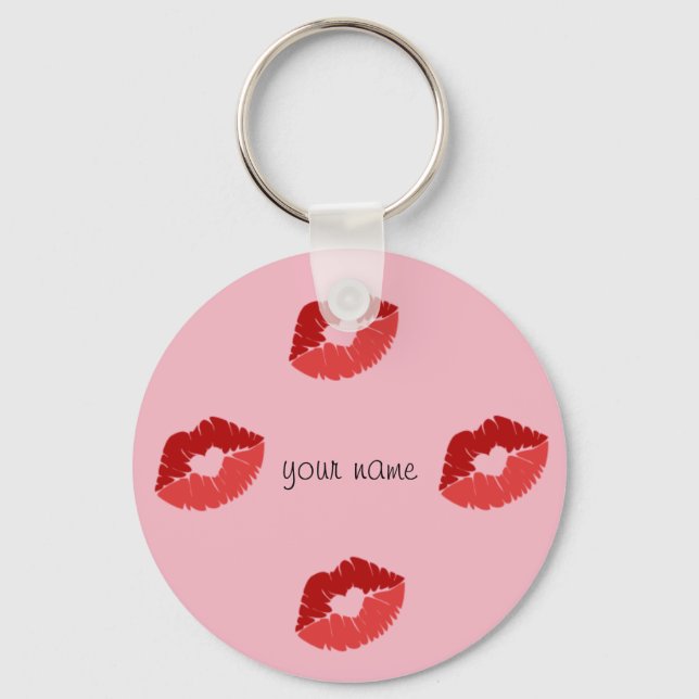 Kissing Emoji Lips  and '' Your Name Here " Keychain (Front)