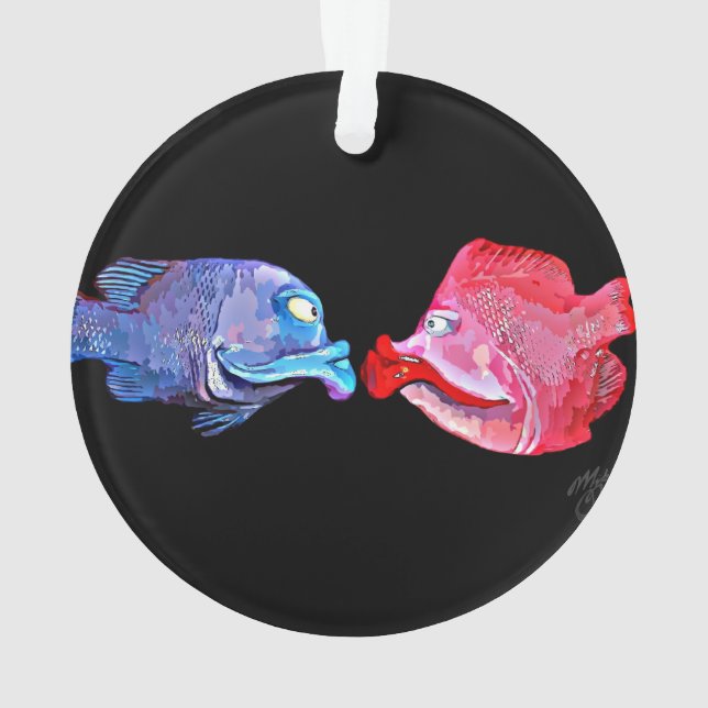 "Kissing Fish" Art by Mike Quinn Ornament (Back)