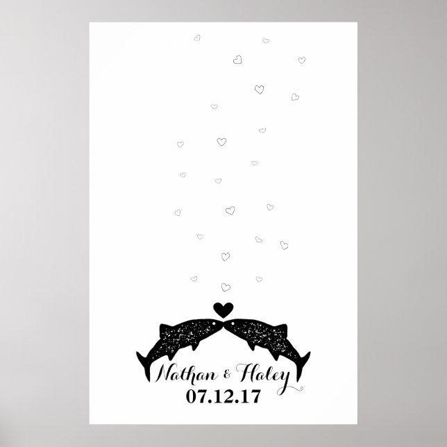 Kissing Fish Thumbprint Bubbles Wedding Guest Book (Front)