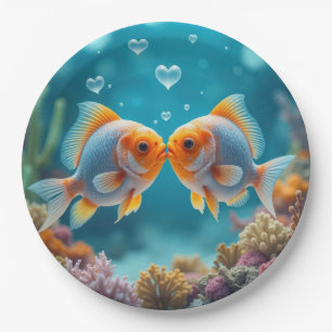 Kissing Fish With Heart Bubbles Paper Plates
