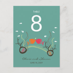 Kissing Fishes & Corals Beach Wedding Table Number