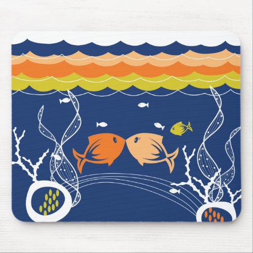 Kissing Fishes Corals Seaweeds Underwater Sea Mouse Pad