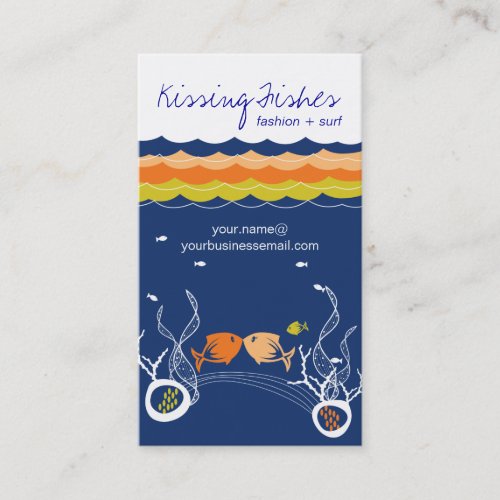 Kissing Fishes Corals Waves Ocean Sea Blue Summer Business Card