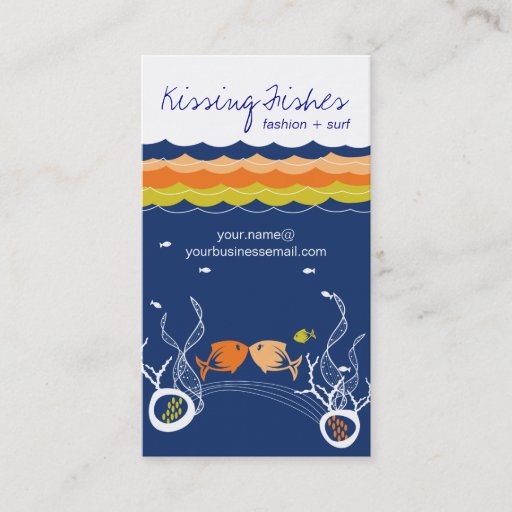 Customizable Kissing Fishes Corals Waves Ocean Sea Blue Summer Business Card