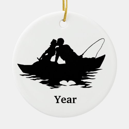 Kissing Fishing Couple Silhouette Holiday Ornament