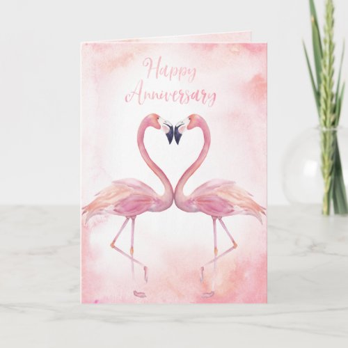 Kissing Flamingos  Anniversary Card