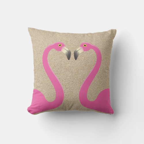 Kissing Flamingos Beach Sand Outdoor Pillow