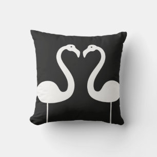 Kissing Flamingos Black Outdoor Pillow
