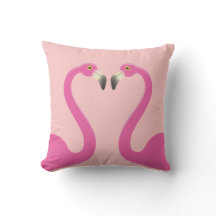 Kissing Flamingos Coral Outdoor Pillow
