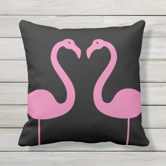 Kissing Flamingos Pink Black Outdoor Pillow Zazzle Com
