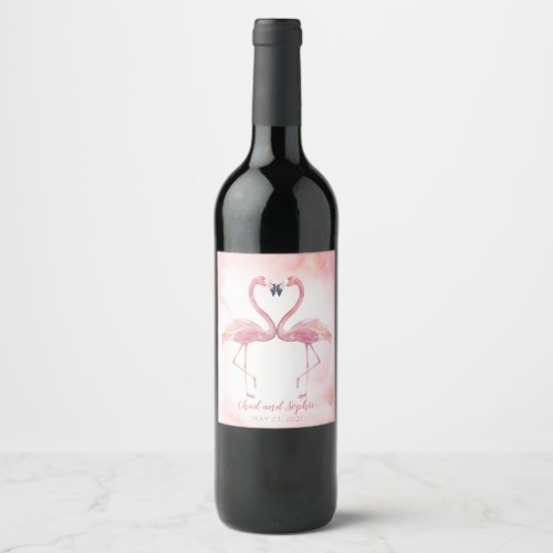 Kissing Flamingos  Wedding Wine Label