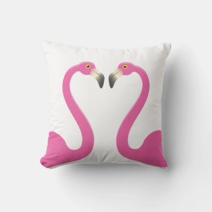 Kissing Flamingos White Outdoor Pillow