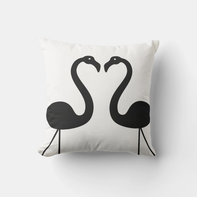 Kissing Flamingos White Outdoor Pillow (Front)