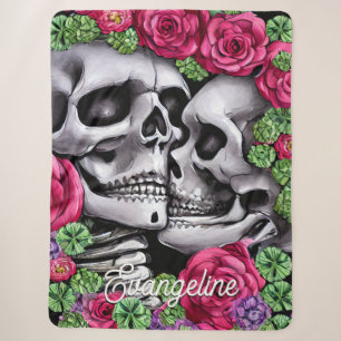 Kissing Floral Skeletons in a Gothic Garden Sherpa Blanket