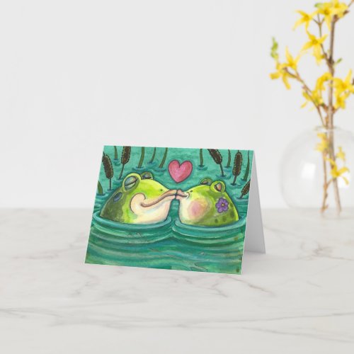 KISSING FROGS COLORFUL  CUTE POND ROMANCE Blank Card