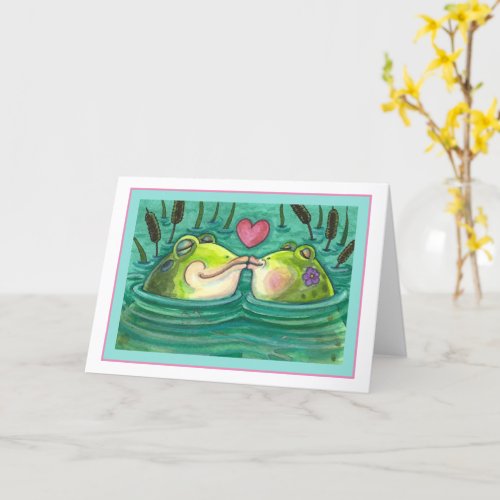 KISSING FROGS COLORFUL  CUTE POND ROMANCE Blank Card