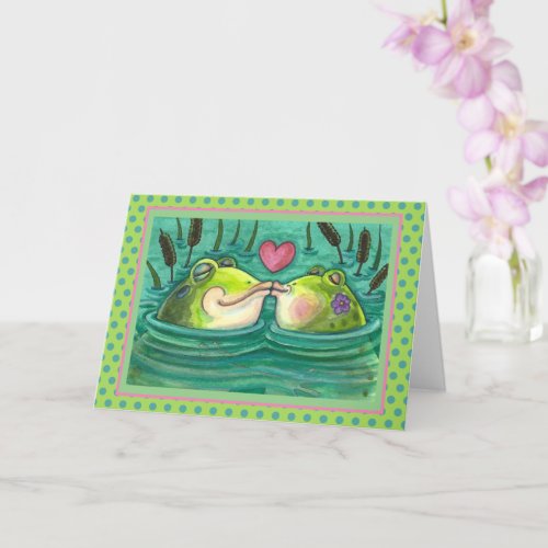 KISSING FROGS COLORFUL  CUTE POND ROMANCE Blank Card