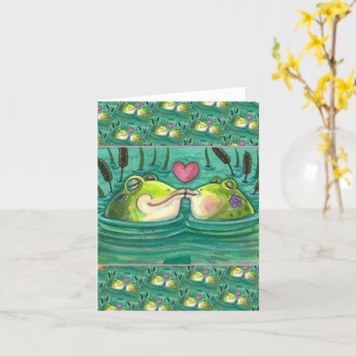 KISSING FROGS COLORFUL  CUTE POND ROMANCE Blank Card