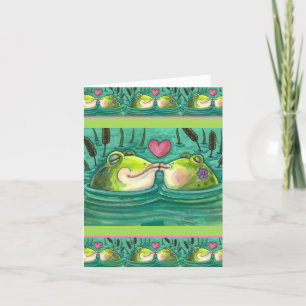 KISSING FROGS COLORFUL & CUTE POND ROMANCE, Blank Card