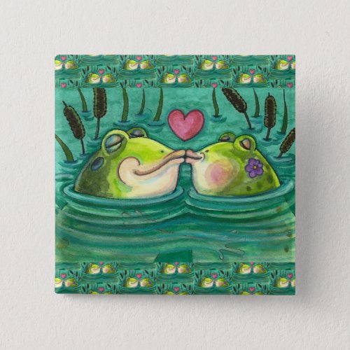 KISSING FROGS COLORFUL  CUTE POND ROMANCE FUNNY  BUTTON