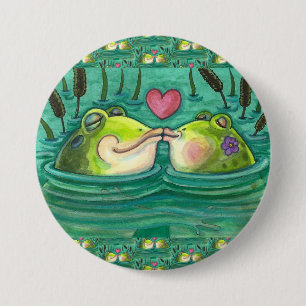 KISSING FROGS COLORFUL & CUTE POND ROMANCE, FUNNY BUTTON