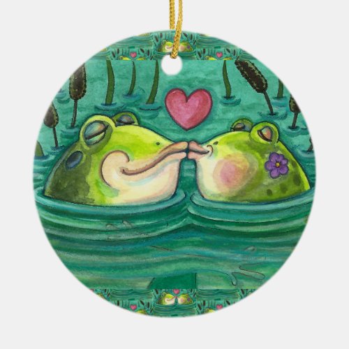 KISSING FROGS COLORFUL  CUTE POND ROMANCE FUNNY CERAMIC ORNAMENT