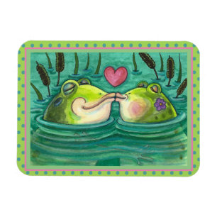 KISSING FROGS COLORFUL & CUTE POND ROMANCE, FUNNY MAGNET