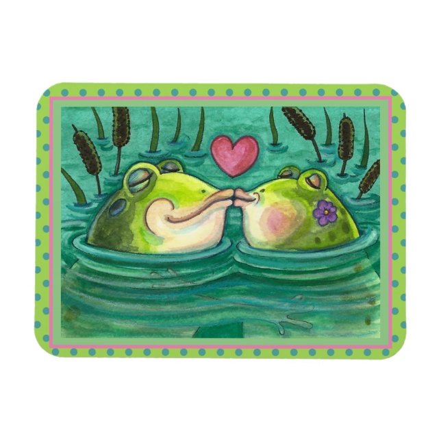 KISSING FROGS COLORFUL & CUTE POND ROMANCE, FUNNY MAGNET (Horizontal)
