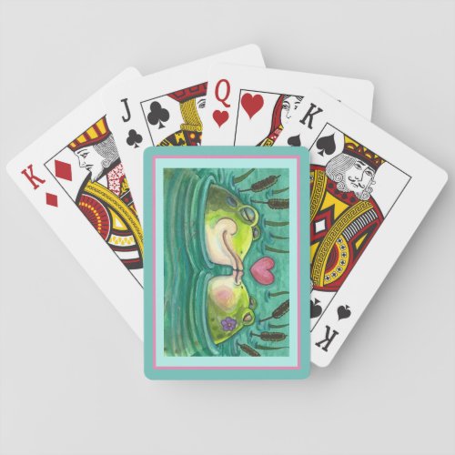 KISSING FROGS COLORFUL  CUTE POND ROMANCE FUNNY PLAYING CARDS