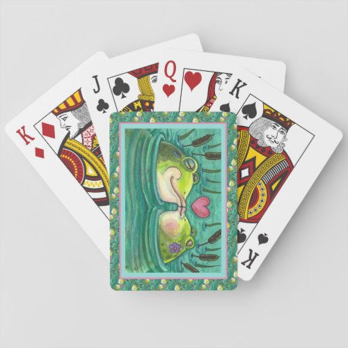 KISSING FROGS COLORFUL  CUTE POND ROMANCE FUNNY PLAYING CARDS
