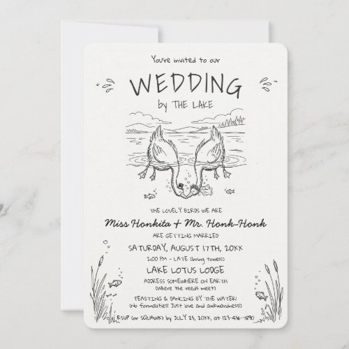 Kissing Geese Wedding by the Lake Wedding Invitation