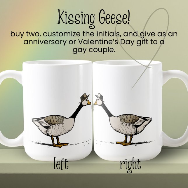 Kissing Goose Custom Initials Gay Couple Coffee Mug (Creator Uploaded)