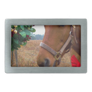 Kissing Horse under Mistletoe Belt Buckle