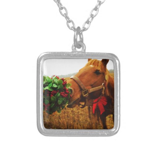 Kissing Horse under Mistletoe Silver Plated Necklace