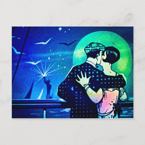 Kissing in the Moonlight at the Statue of Liberty Postcard