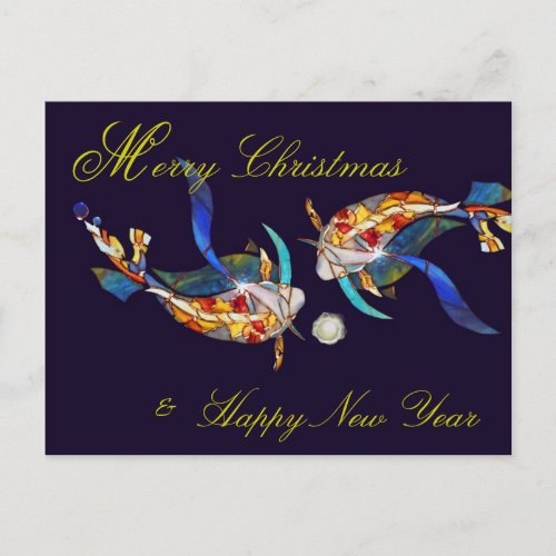 Kissing Koi Merry Christmas & New Year Postcard