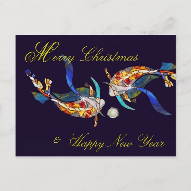 Kissing Koi Merry Christmas & New Year Postcard (Front)