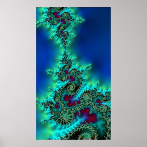Kissing Krakens Vivid Colorful Fractal Abstract Poster