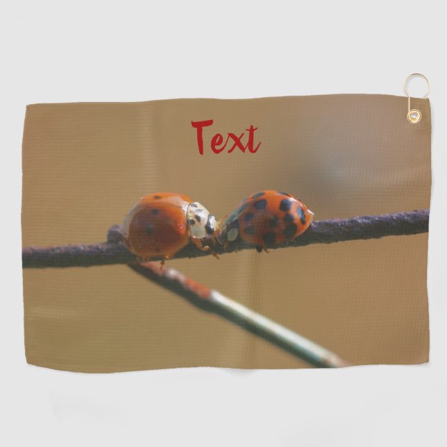 Kissing Ladybugs On A Wire Fence Personalized Golf Towel (Horizontal)