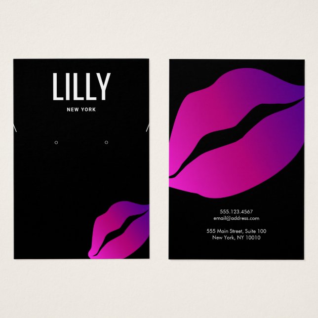 Kissing Lips Necklace  Earring Display Card (Front & Back)