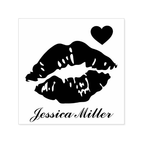 Kissing Lips with Custom Name Signature Self_inking Stamp