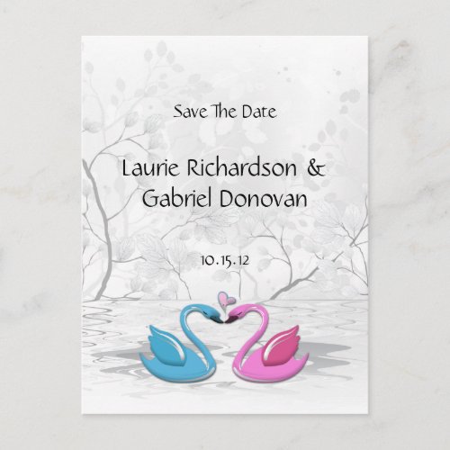 Kissing Love Swans Save The Date Announcement Postcard
