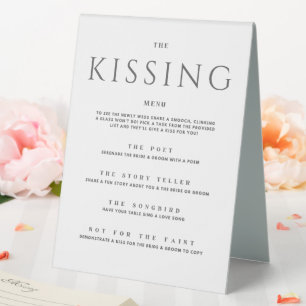 Kissing Menu Black & White Wedding Reception Table Tent