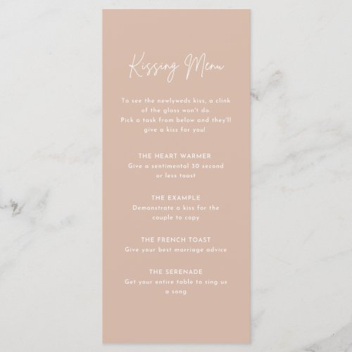 Kissing Menu for Wedding Dinner ActivityToasts