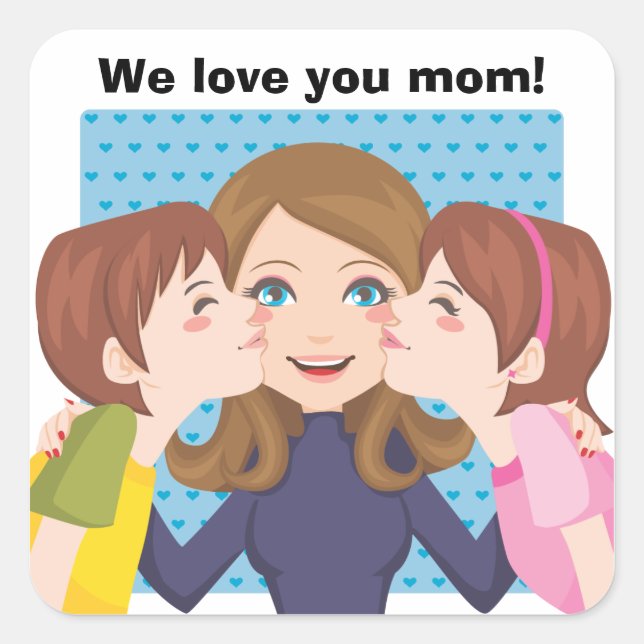 Kissing Mom Square Sticker (Front)