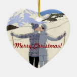 Kissing mountan skiers couple - Merry Christmas! Ceramic Ornament