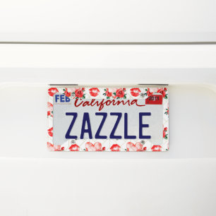 Kissing Mouth With Heart And Red Roses Pattern License Plate Frame