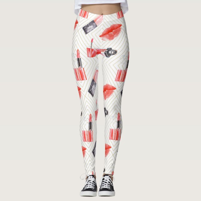 Kissing Mouth With Lipstick Pattern Leggings (Front)