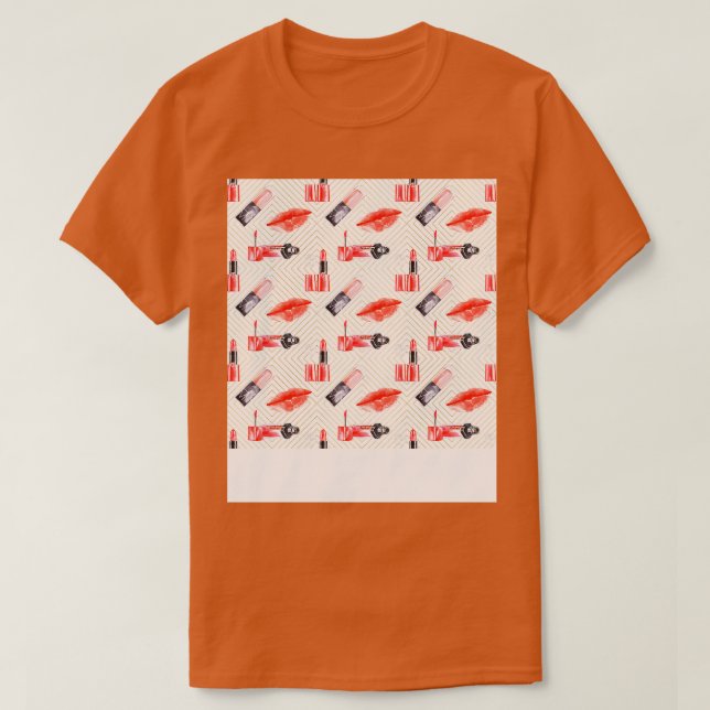 Kissing Mouth With Lipstick Pattern T-Shirt (Design Front)
